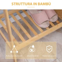 HOMCOM Appendiabiti da Terra in Bambù con 2 Ganci Laterali e 2 Ripiani Inferiori Aperti, 82x36.8x140 cm, color Legno(m-5)