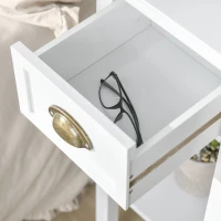 HOMCOM Lot de 2 Tables d'appoint Bout de canapé guéridon - tiroir, étagère - dim. 30L x 30l x 75H cm - poignées coquilles Laiton Vieilli MDF Blanc(m-8)