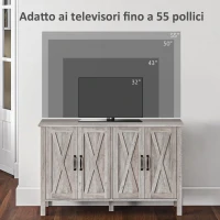 HOMCOM Mobiletto Multiuso stile Rustico con 4 Ripiani Portaoggetti Regolabili, in Legno, 120x37x75 cm, Grigio(m-6)