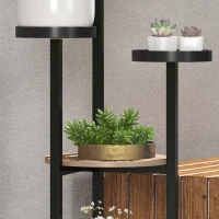 Outsunny Étagère à plantes en bois métal ronde support fleurs 5 niveaux pour extérieur intérieur, dim. 28L x 28l x 87H cm(m-8)