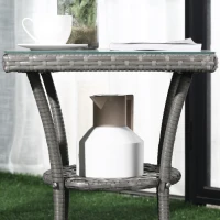 Outsunny 3 Pieces Rattan Bistro Set, Wicker Garden Furniture Set with 2-Tier Coffee Table and Chairs, Washable Cushions, for Outdoor Patio Balcony, Grey(m-9)