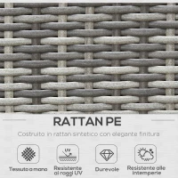 Outsunny Set da Giardino 4 Pezzi in Rattan PE e Acciaio, con Divano, 2 Poltrone e Tavolino da Caffè, Grigio(m-4)