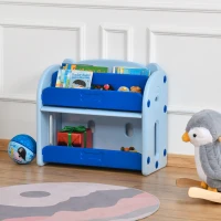 HOMCOM Kids Toy Storage Organizer Bookshelf Unit with 2-layer Storage Rack Box with Flip Lid for Bedroom Playroom Living Room Nursery Blue(m-10)