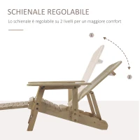 Outsunny Sedia a Sdraio Adirondack da Giardino Pieghevole Regolabile con Poggiapiedi 70 x 175 x 89cm(m-5)