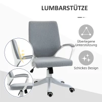Vinsetto Bürostuhl Computerstuhl, höhenverstellbar, neigbare Rückenlehne, 5 Rollen, Grau + Weiß(m-8)