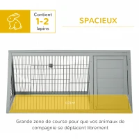 PawHut Clapier triangulaire de sol enclos extérieur niche double porte convient aux lapins poules tortue terrestre dim. 116L x 62,2l x 52,5H cm bois massif pin gris(m-4)