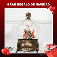 HOMCOM Bola de Nieve Navidad con Música y Luces Escena de Papá Noel y Niño para Decoración Navideña Regalo de Fiesta Bronce(m-5)