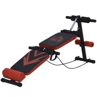 HOMCOM Panca per Addominali Pieghevole Imbottita con Altezza Regolabile e Bande Elastiche, Nera e Rossa 47x135x62cm(m-10)