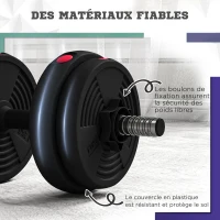 SPORTNOW Haltères 2 en 1 réglables, haltères libres avec poignées antidérapantes, 15KG - Barres incluses(m-7)