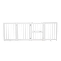 PawHut Hunde Absperrgitter Türschutzgitter mit 2 Stützfüßen, klappbares Schutzgitter mit Konfigurationsgitter, umkehrbarer Tür, 4 Stücke, Kiefernholz Weiß 215 x 38 x 75 cm(m-10)