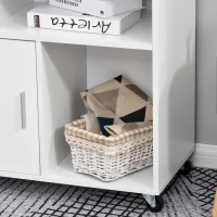 HOMCOM Support d'imprimante organiseur bureau caisson placard + 2 tiroirs + niches + grand plateau panneaux particules blanc(m-8)