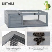 PawHut Maison enclos cage habitat pour petit animal tortues avec 2 espaces 91 x 60,5 x 32 cm bois massif gris(m-6)