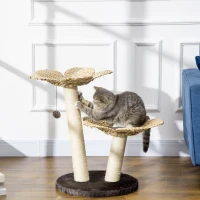 PawHut Árbol Rascador para Gatos Torre para Gatos con Camas Forma de Flor Postes Rascadores 50x50x69 cm Marrón y Beige(m-2)