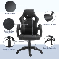 HOMCOM Silla de Oficina Silla Estudio con Función Basculante Altura Ajustable y Respaldo Alto Tapizado en Cuero PU y Malla Transpirable 71x61x108-118 cm Negro(m-7)
