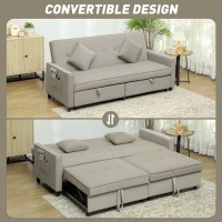 HOMCOM Three-Person Velvet-Feel Sofa Bed - Beige(m-4)