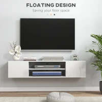 HOMCOM Floating TV Stand Cabinet for TVs up to 60", Wall Mounted TV Unit with Open Shelf, Storage Cupboards and Cable Management for Living Room, White(m-4)