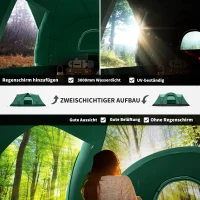 Outsunny Campingzelt für 5-6 Personen, Familienzelt, Lampenhaken, Seitentaschen, 4,55x2,3x1,8m, Grün/Schwarz(m-4)