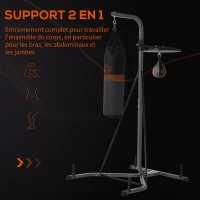 HOMCOM Support de Sac de Frappe sur Pieds sac de frappe sur pied station de boxe poire de vitesse inclus acier noir équipement de muay thai, kickboxing, arts martiaux, gym(m-4)