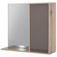 HOMCOM Armario de Baño con Espejo Mueble Auxiliar Montado en Pared con 1 Puerta y Estante Ajustable Estilo Moderno 57x14,2x49,2 cm Roble y Gris(m-11)