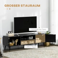 HOMCOM TV-Bank im Boho-Design, TV-Schrank, Rattanelemente, 1 Regalboden, 2 Schränke, Schwarz + Natur(m-5)