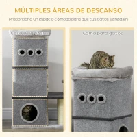 PawHut Barril Rascador para Gatos con Caseta de Fieltro Extraíble Poste de Sisal Cama y Bola de Juego 60x40x102 cm Gris(m-5)