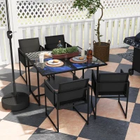 Outsunny 5 Piece Garden Dining Set with Breathable Mesh Seat, Adjustable Backrest, Tempered Glass Table Top for Patio, Black(m-9)