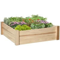 Outsunny Huerto Urbano de Madera Cuadrada 90x90x28 cm con 9 Compartimentos Extraíbles Arriate de Jardín para Cultivos Plantas Flores Natural(m-1)