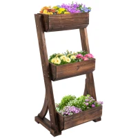Outsunny 3-Tier Raised Garden Bed Freestanding Outdoor Wooden Flower Rack Vertical Flower Pot Stands, 61 x 48 x 118 cm(m-1)