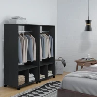 HOMCOM Lot de 2 portants à vêtements penderie mobile avec roulettes 2 niches + Grand Espace penderie en bois noir(m-2)