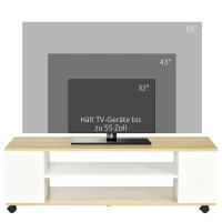 HOMCOM TV-Bank, Schwebedesign oder stehend, für TVs bis 55'', weiß+holzfarben, 120 x 40 x 38,5 cm(m-8)