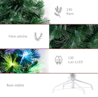 HOMCOM Albero di Natale 120cm con 130 Luci a LED e Fibre Ottiche Colorate, 130 Rami in PVC Ignifughi e Base in Metallo(m-7)