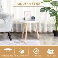 HOMCOM Coffee Table, Carved Floral Round Table with Tray-style Top and Wood Legs, Modern Side Table for Living Room, Set of 2, White(m-4)