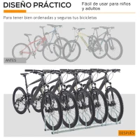 HOMCOM Aparcamiento para 4 Bicicletas Soporte de Acero para Aparcar Bicicletas en el Suelo o Pared 110x33x27 cm Plata(m-6)
