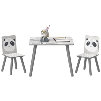 ZONEKIZ Set de Mesa y 2 Sillas Conjunto de Muebles Infantiles de 3 Piezas para Niños de +3 Años con Cenefa y Panda Gris y Blanco