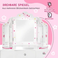 HOMCOM Kinderschminktisch mit Hocker Frisiertisch Frisierkommode mit Schublade Spiegel für Mädchen Akryl Rosa+Weiß 63 x 40 x 85,5 cm(m-6)