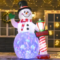 HOMCOM Weihnachtsdeko, aufblasbarer Schneemann, 2,4 m, LED-Beleuchtung, Gebläse, Weiß(m-2)