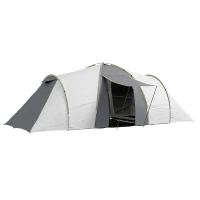 Outsunny Four-Man Tunnel Tent, with Two Bedrooms and Living Room - Grey/Yellow(m-10)