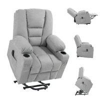 HOMCOM Oversized Riser and Recliner Chairs for the Elderly, Fabric Upholstered Lift Chair for Living Room with Remote Control, Side Pockets, Cup Holder, Light Grey(m-12)