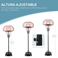 HOMCOM Canasta de Baloncesto con Altura Ajustable de 155-210 cm Base Rellenable y Ruedas para Exterior e Interior Multicolor(m-4)