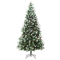 HOMCOM 6ft Snow-Dipped Artificial Christmas Tree w/ Red Berries Metal Base Home Season Decoration Holiday Elegant Traditional(m-11)