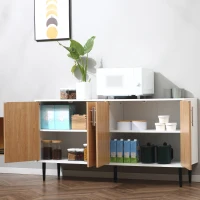 HOMCOM Aparador de Cocina con 4 Puertas Estantes Ajustables y Patas Metálicas Mueble Auxiliar Moderno para Salón Comedor 147,2x40,5x76,2 cm Natural y Blanco(m-7)