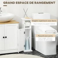 kleankin Meuble de salle de bain support papier toilette avec placard et sortie papier en bois blanc(m-5)