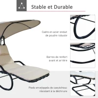 Outsunny Bain de Soleil transat à Bascule Design Contemporain avec Pare-Soleil et Matelas 1,65L x 1,26l x 1,8H m Acier époxy Noir Polyester Beige(m-6)