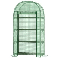 Outsunny Serra da Giardino con Ripiani in Metallo, Copertura in PE e Porta Avvolgibile 80x49x160cm, Verde(m-1)