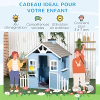 Outsunny Cabane de jeu pour enfant maison de jardin en bois porte et fenêtres de 3 à 7 ans dim. 151L x 112.5l x 142H cm bleu(m-6)