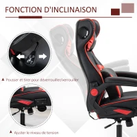 Vinsetto Chaise de gaming ergonomique avec 2 haut-parleurs intégrés base ronde hauteur réglable accoudoir relevable coussins têtière et lombaires PU noir et rouge(m-6)