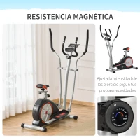 HOMCOM Bicicleta Elíptica de Fitness con Volante de Inercia 6kg Resistencia Magnética Ajustable Sillín Regulable Pantalla LCD Pulsómetro 130x68x162 cm Negro y Plata(m-6)