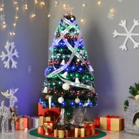 HOMCOM Sapin de Noël artificiel lumineux fibre optique LED x 200 multicolore + support pied Ø 70 x 150H cm 200 branches étoile sommet brillante vert(m-2)