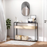 HOMCOM Mesa Consola de Entrada 108x28x85 cm Mueble Recibidor con Encimera de Cristal Estante y Rejilla Inferior Marco de Acero para Pasillo Salón Extremo del Sofá Negro(m-7)