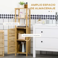 kleankin Armario Auxiliar de Baño de Bambú Estantería de Baño con 2 Estantes Abiertos y Puerta de Rejilla 32,9x29,9x120cm Natural(m-4)